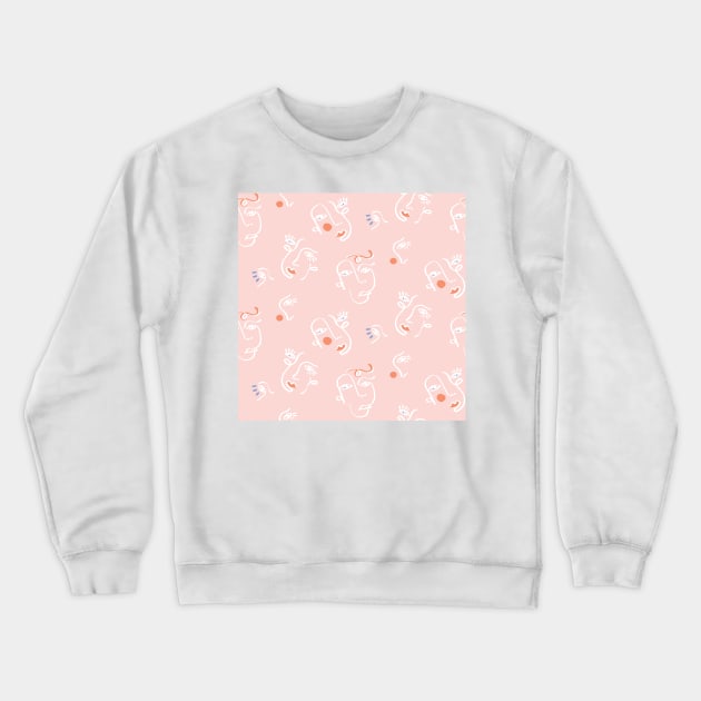 Blush Abstract Faces Crewneck Sweatshirt by Carolina Díaz